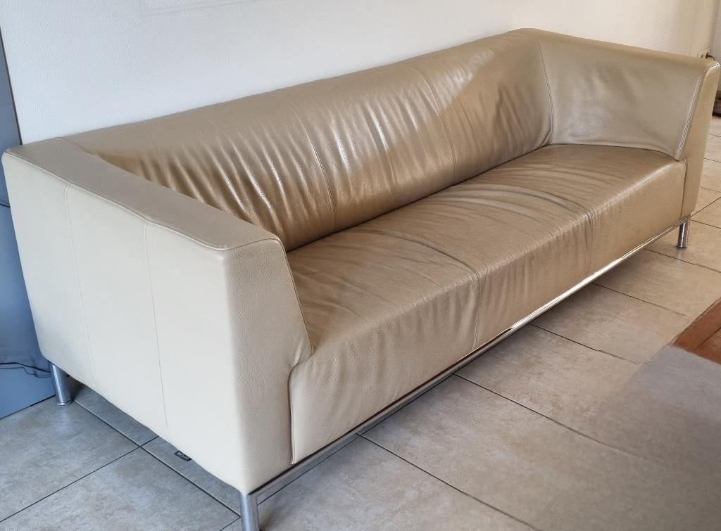 Montel leren bank, Ophalen, Gebruikt, Driepersoons, Rechte bank