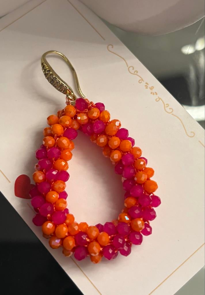 Roze/Oranje Glassberry Oorbellen - 18k Verguld & Zirkonia, Met kristal, Hangers, Verzenden, Nieuw