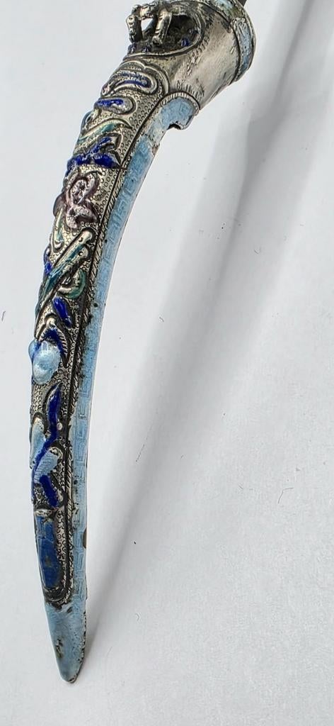 Antieke Zilveren Chinees Emaille Vingernagel, Antiek en Kunst, Antiek | Goud en Zilver, Verzenden