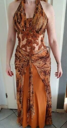 Galajurk / Avondjurk/ Cocktailjurk brons bruin S-M nr 37783, Bruin, ., Ophalen of Verzenden, Zo goed als nieuw