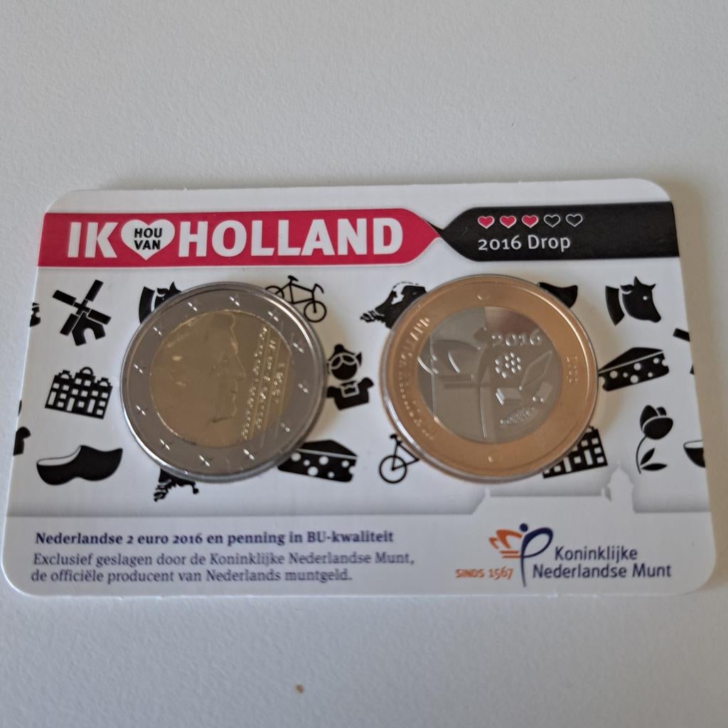 Ik hou van Holland 2016 thema Drop Coincard + Penning, Ophalen of Verzenden, Koningin Beatrix, Euro's, Losse munt