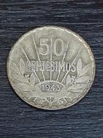 50 cent 1943 Uruguay, Ophalen of Verzenden, Overige landen, Zilver