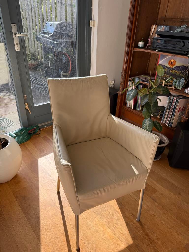 Set van 6 witte leren eetkamerstoelen, Huis en Inrichting, Stoelen, Ophalen, Gebruikt, Wit, Leer