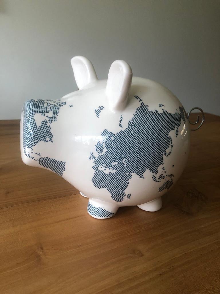 Spaarpot varken met wereldkaart, Ophalen of Verzenden, Zo goed als nieuw, Steen, Aardewerk of Keramiek, Dier
