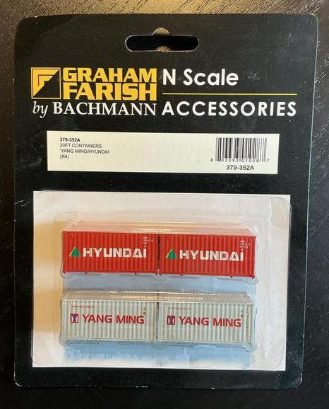 Graham Farish N-schaal Containerset - Yang Ming / Hyundai, Hobby en Vrije tijd, Modeltreinen | N-Spoor, Nieuw, Wagon, Gelijkstroom of Wisselstroom