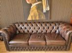 Chesterfield banken, bruin leer, Gebruikt, Chesterfield, Driepersoons, Ophalen of Verzenden