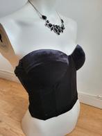 Nieuwe zwarte fluwelen strapless korsettop bustier, Maat 38/40 (M), Zwart, Nieuw, Ophalen of Verzenden