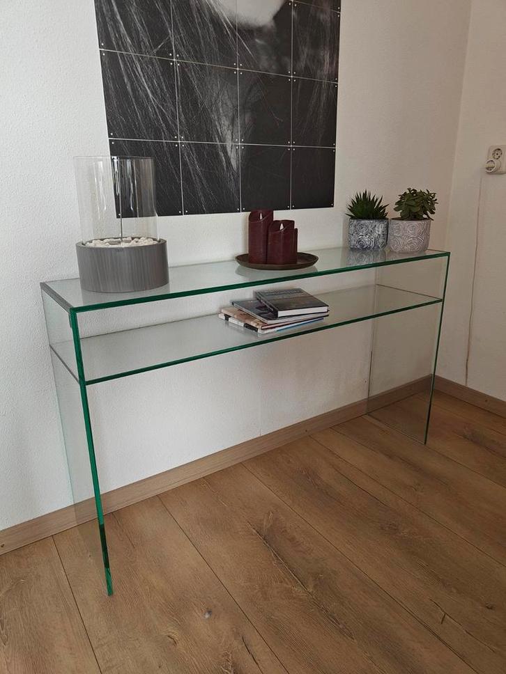 Glazen sidetable Helderr 59987T, Huis en Inrichting, Tafels | Sidetables, Zo goed als nieuw, 25 tot 50 cm, 100 tot 150 cm, Rechthoekig