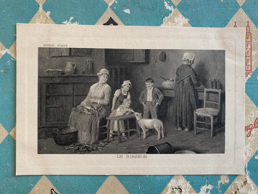 Le biberon - lammetje krijgt de fles (KK), Ophalen of Verzenden, Voor 1920, Ongelopen, Kinderen