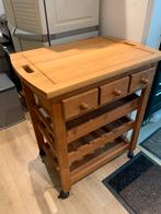 Zware houten keuken trolley met lades en wijnrek, Ophalen, Gebruikt