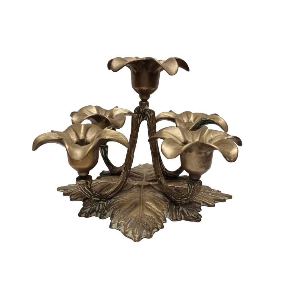 Mid Century 5-armige messing bloemkandelaar, Antiek en Kunst, Curiosa en Brocante, Ophalen of Verzenden