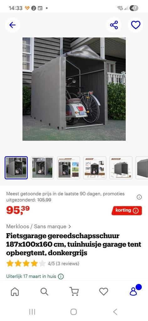 Fietsgarage gereedschapsschuur 187x100x160 cm, Overige materialen, Schuur, Zonder ramen, Ophalen