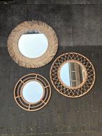 Set van 3 rotan spiegels in bohemian stijl, Ophalen, Gebruikt, Rond, Minder dan 100 cm