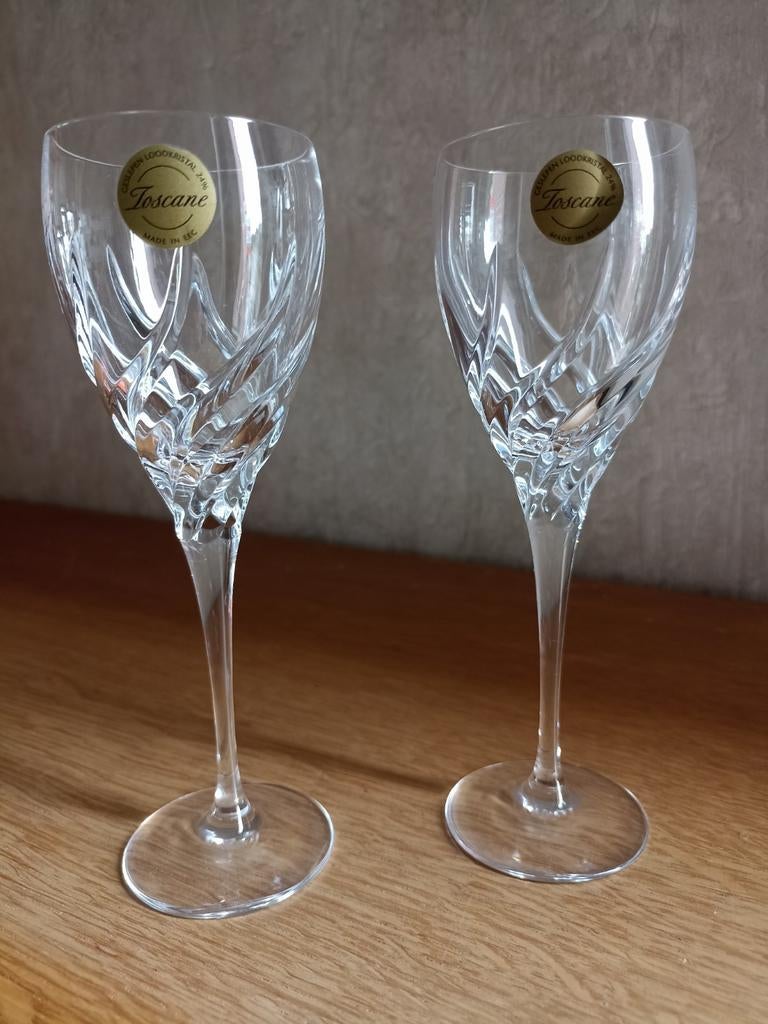 2 Kristallen Toscane port glazen 18 cm hoog, Ophalen of Verzenden