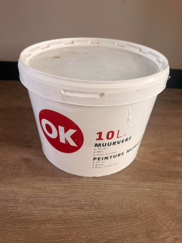 Muurverf wit 10 liter - Over na verbouwing, Ophalen, Wit, Nieuw, Verf