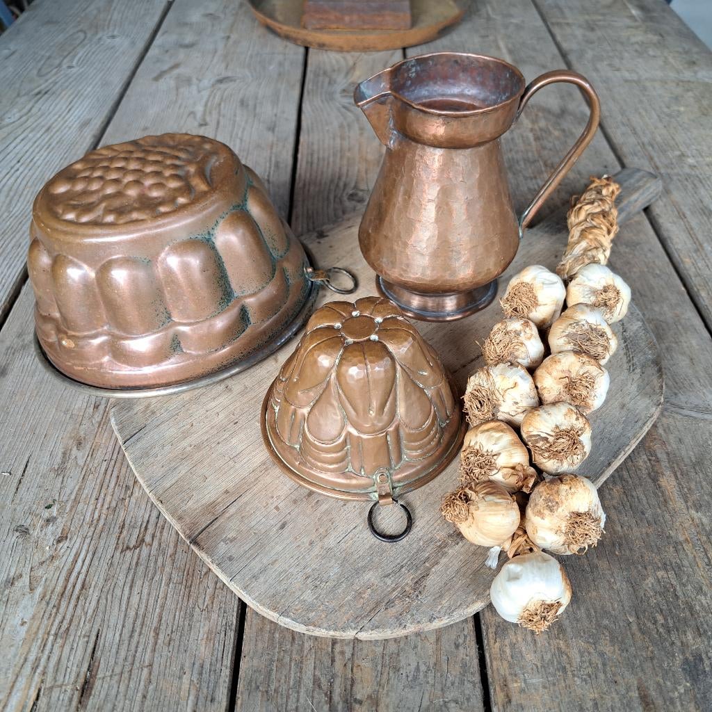 Oude brocante koperen bakvorm puddingvorm kannetje *Etage3*, Gebruikt, ., Ophalen of Verzenden, .