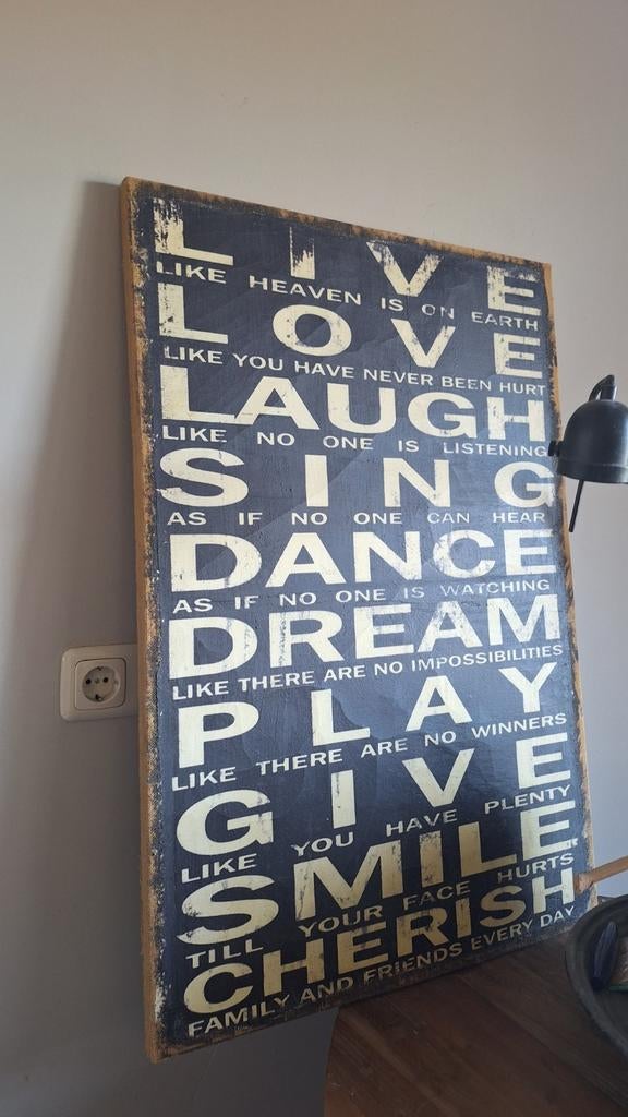 Spreukenbord,decoratie,tuin,groot wandbord,Jute, Huis en Inrichting, Woonaccessoires | Wanddecoraties, Ophalen