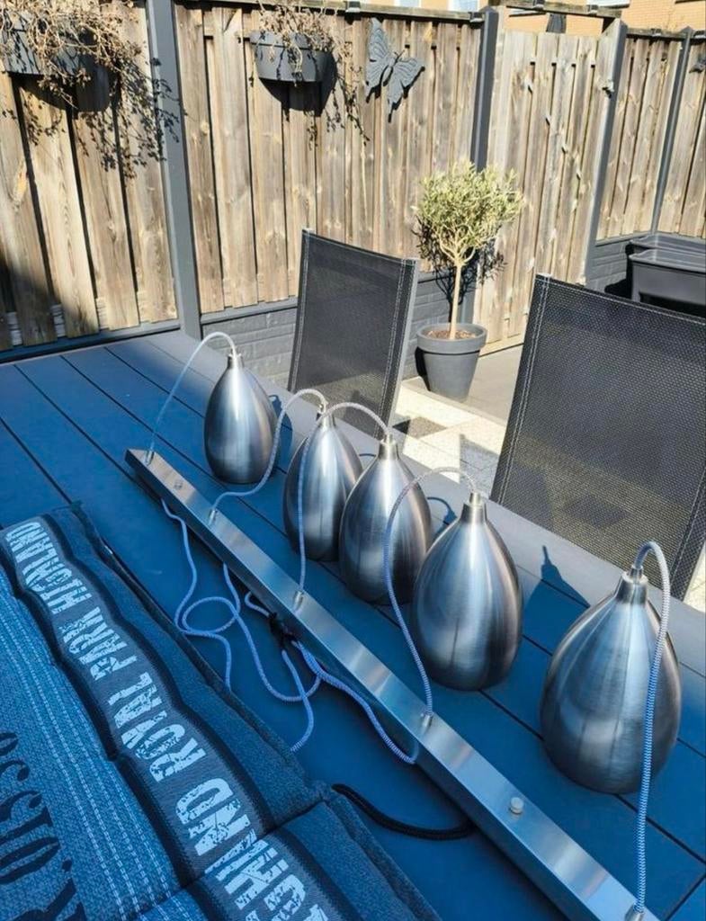 Eetkamerlamp 5-lichts zilver/RVS kleur inclusief lampen, Ophalen, Zo goed als nieuw, Metaal, Minder dan 50 cm