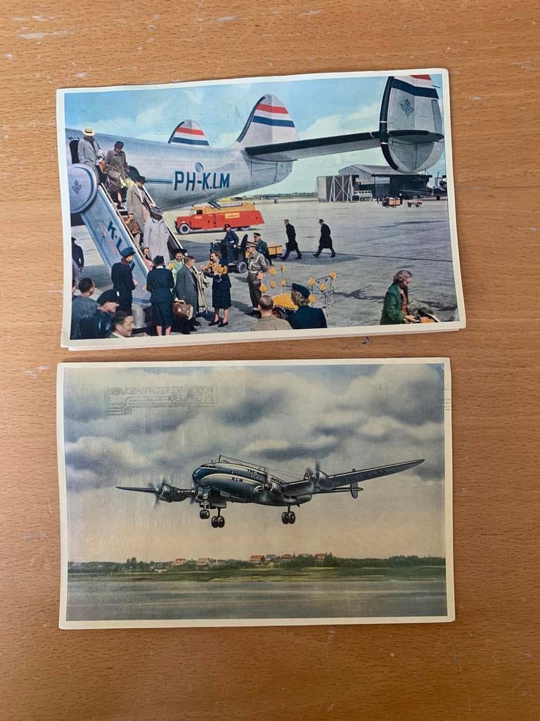 Oude ansichtkaarten KLM Lockheed constellation, Verzamelen, Ophalen of Verzenden, Gebruikt, Kaart, Foto of Prent