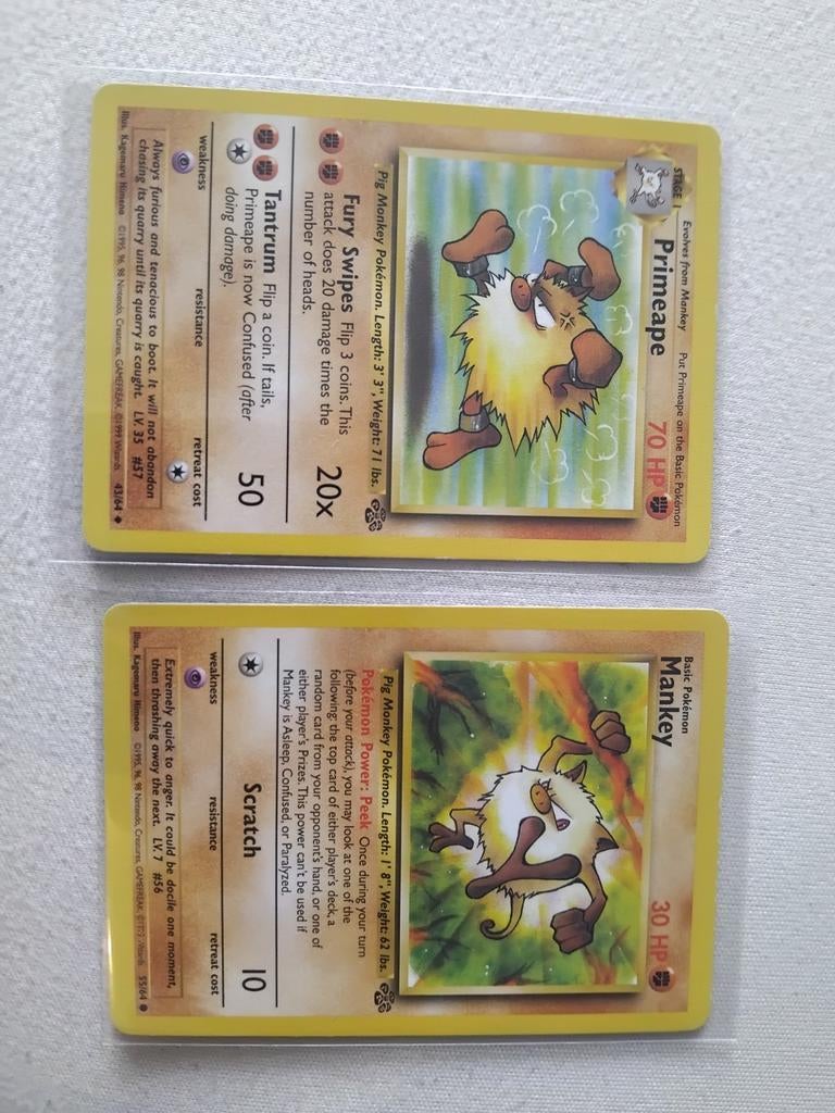 Pokémon kaarten: Mankey & Primeape (Jungle Set), Ophalen of Verzenden, Gebruikt, Meerdere kaarten