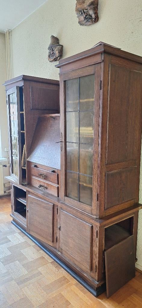 Boekenkast, Ophalen, Glas, Gebruikt, Klasiek donker eiken