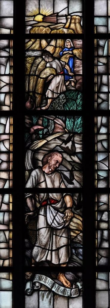 Oud gebrandschilderd raam, kerkraam, Antiek en Kunst, Ophalen of Verzenden