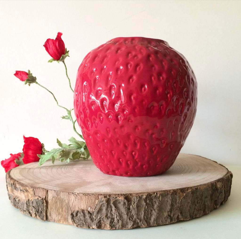 Rode Aardbeien Vaas Bloemenvaas, Huis en Inrichting, Woonaccessoires | Vazen, Aardewerk of Porselein, Ophalen of Verzenden, Zo goed als nieuw