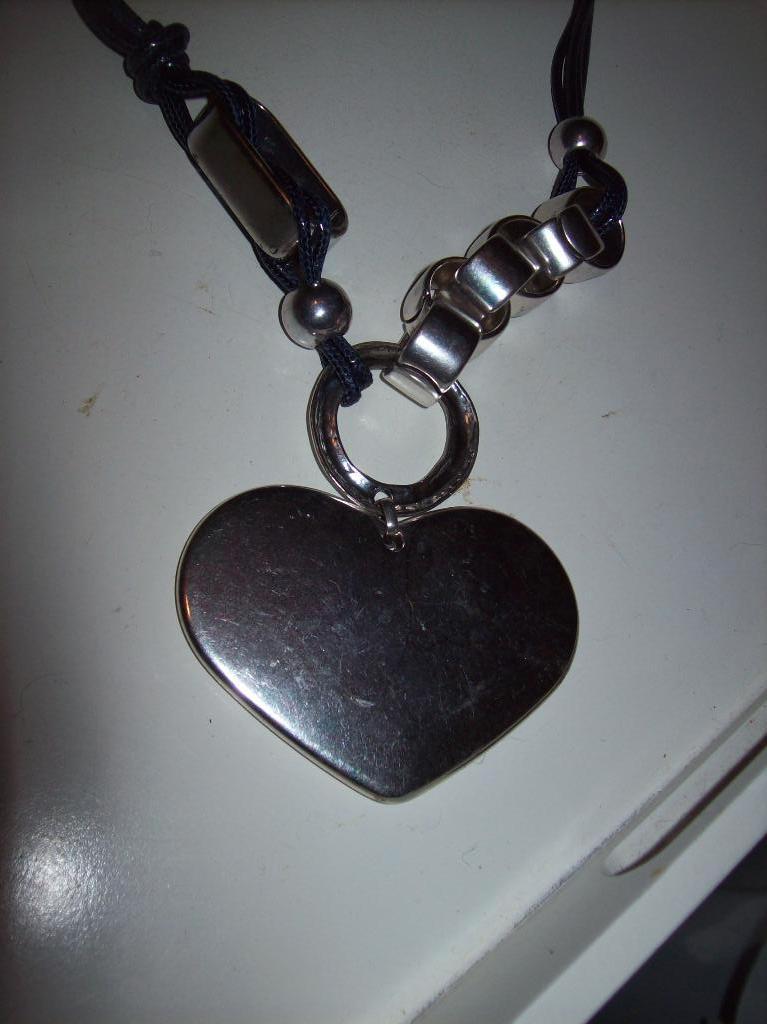 Ketting Zwart Koorden Zilvertint schakels en Hart, Verzenden, Nieuw, Zilver, Overige materialen