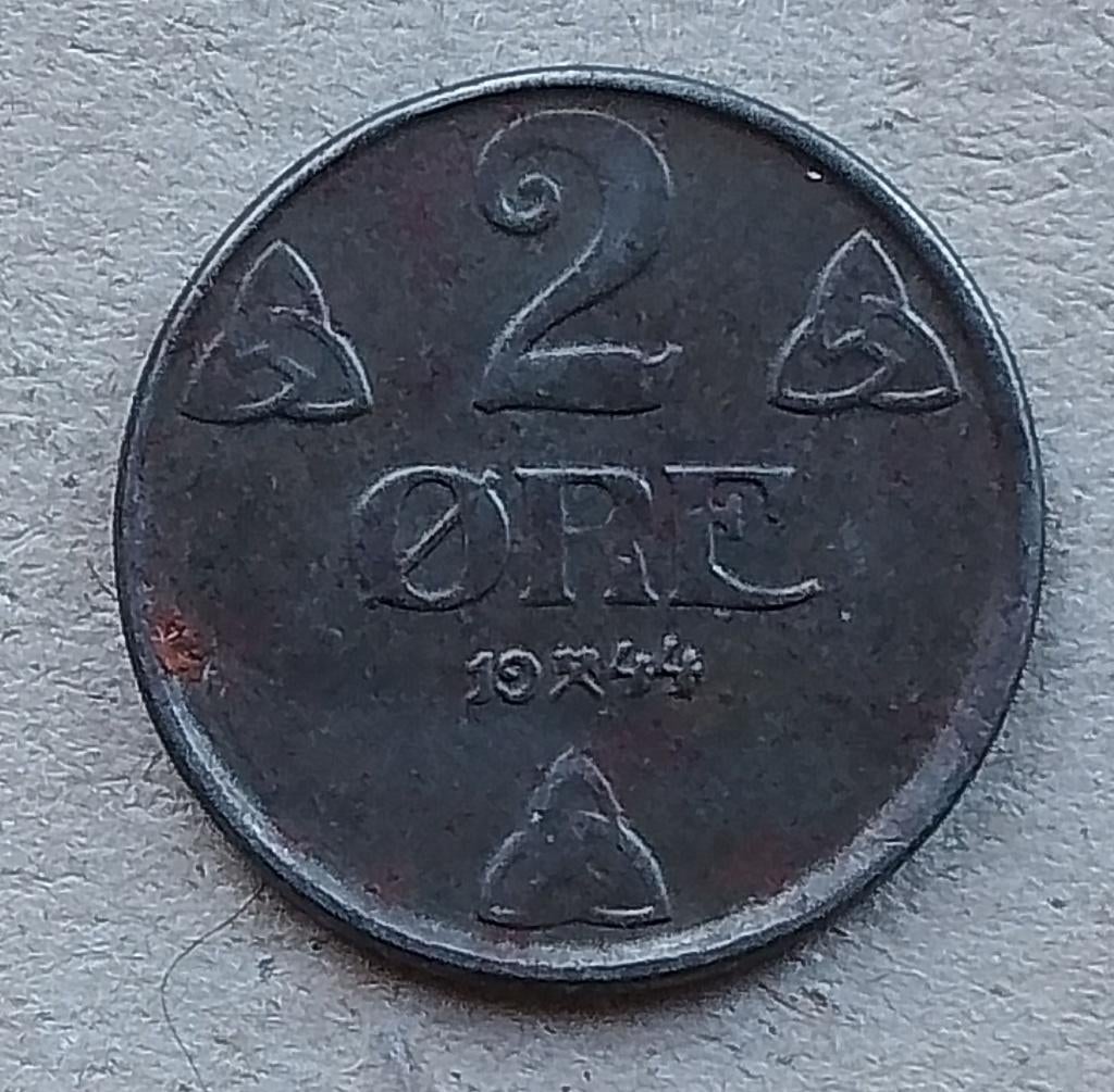 Noorwegen, 2 øre 1944, Ophalen of Verzenden, Overige landen, Losse munt