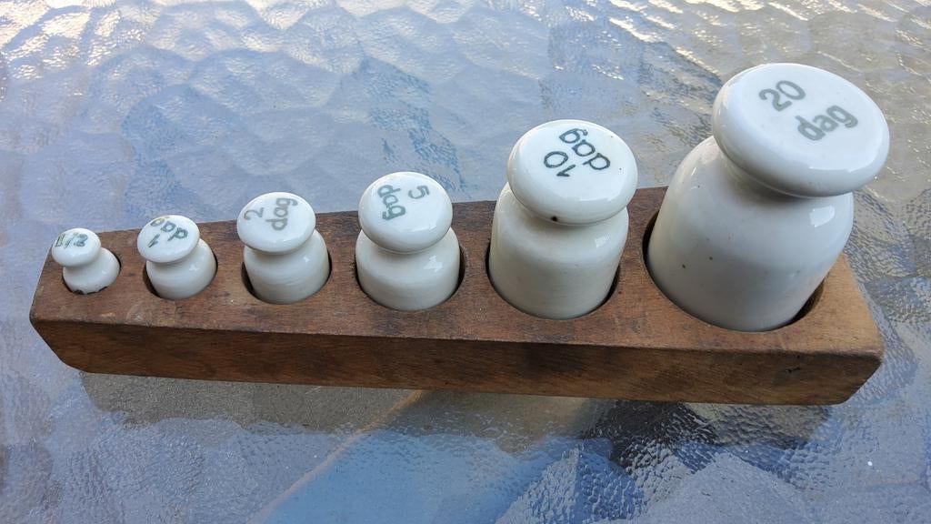 Antiek porseleinen knopgewichten Decagram ijkmerk van lood., Antiek en Kunst, Ophalen of Verzenden