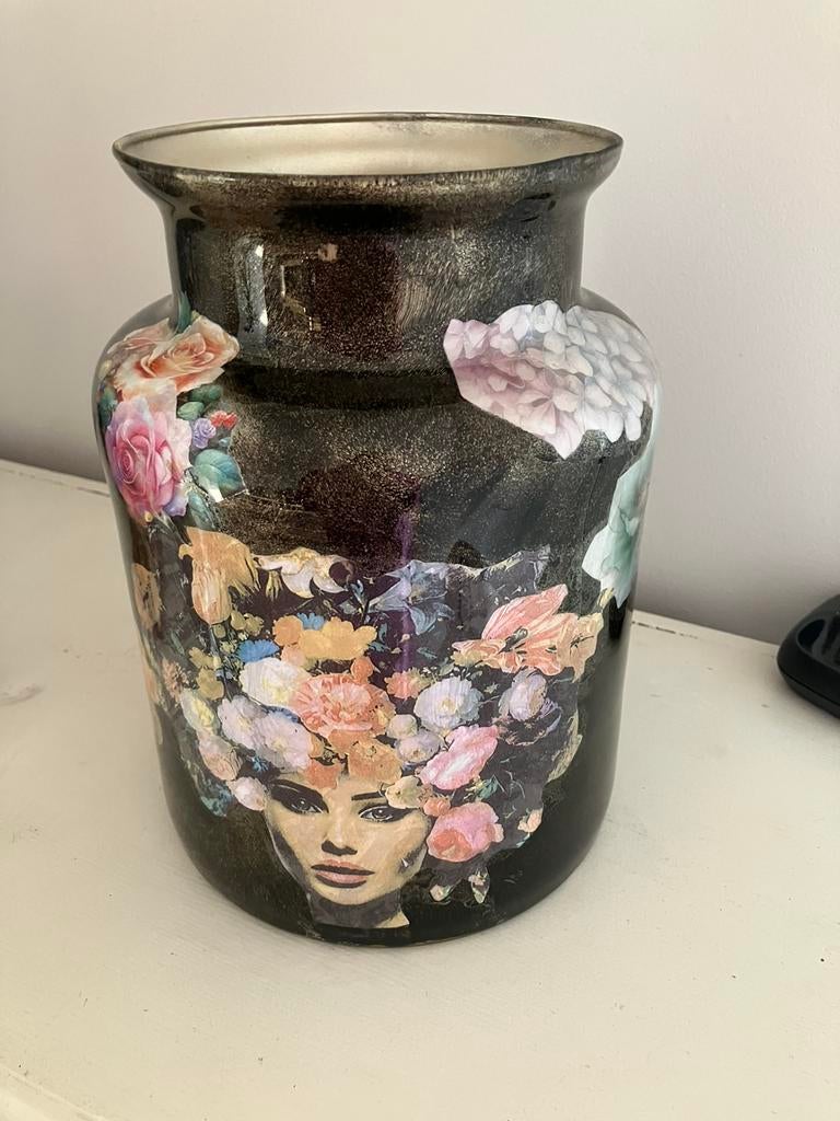 Sier vaas. Decoupage. Glas, Antiek en Kunst, Ophalen
