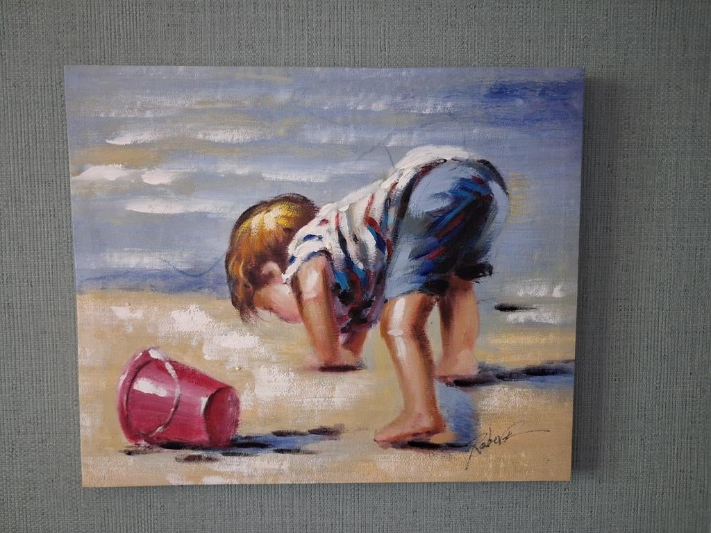 Olieverfschilderij 'Jongen op het strand' gesigneerd Roberta, Antiek en Kunst, Ophalen