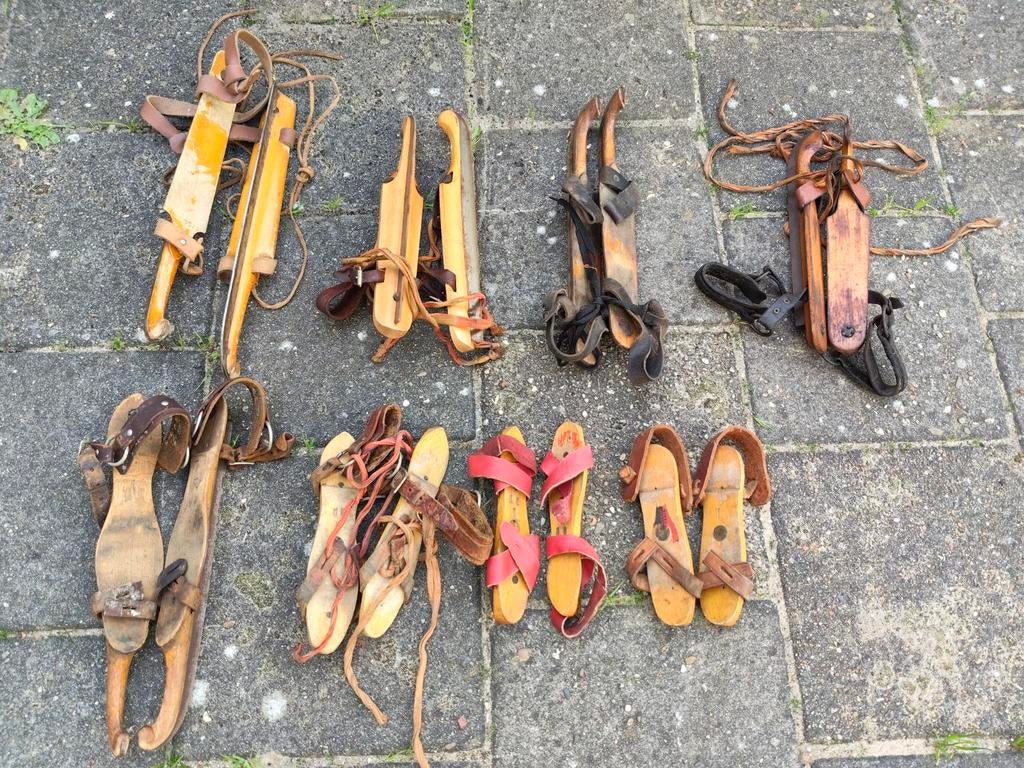 Vintage houten schaatsen! 8 complete paren, Ophalen of Verzenden, Gebruikt, Noren, Overige merken
