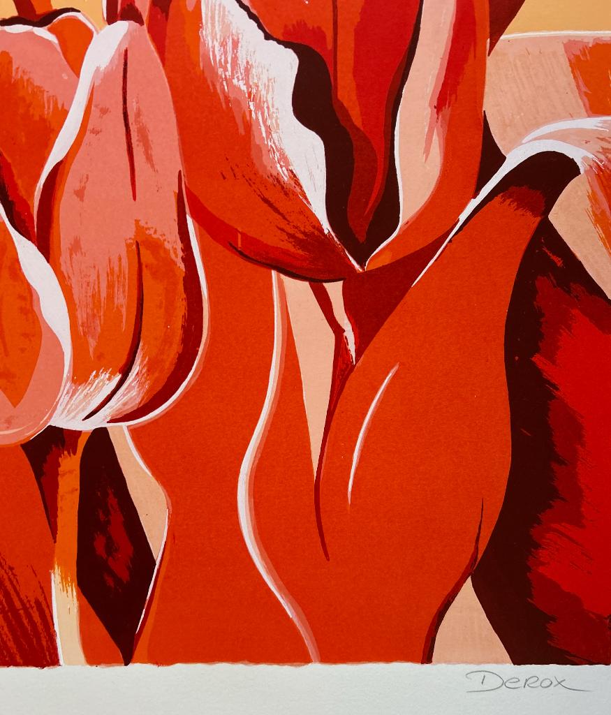 Zeefdruk Derox - Oranje tulpen, Antiek en Kunst, Kunst | Litho's en Zeefdrukken, Verzenden