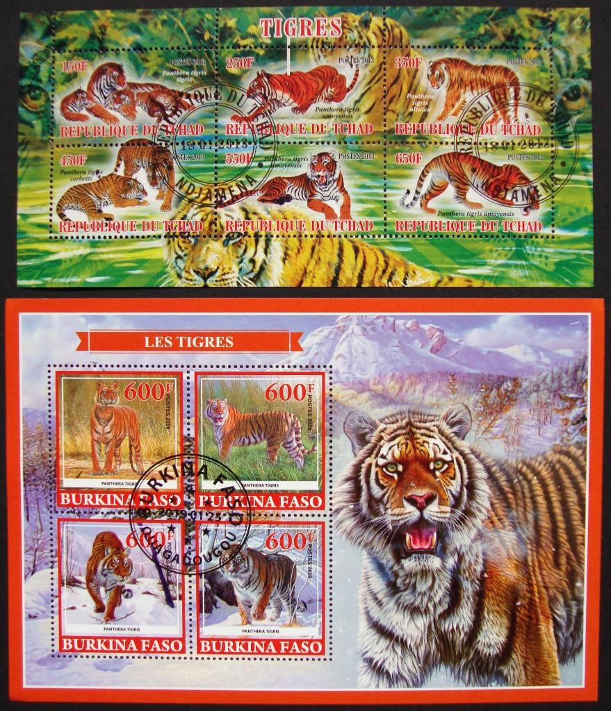 - 821 - 3 Blokken met Tijgers., Verzenden, Gestempeld, Dier of Natuur