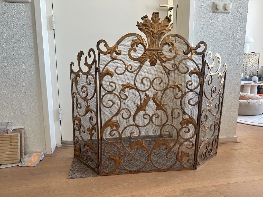 Prachtig handgemaakt haardscherm van messing, Ophalen of Verzenden, Zo goed als nieuw, Inbouwhaard, Houthaard