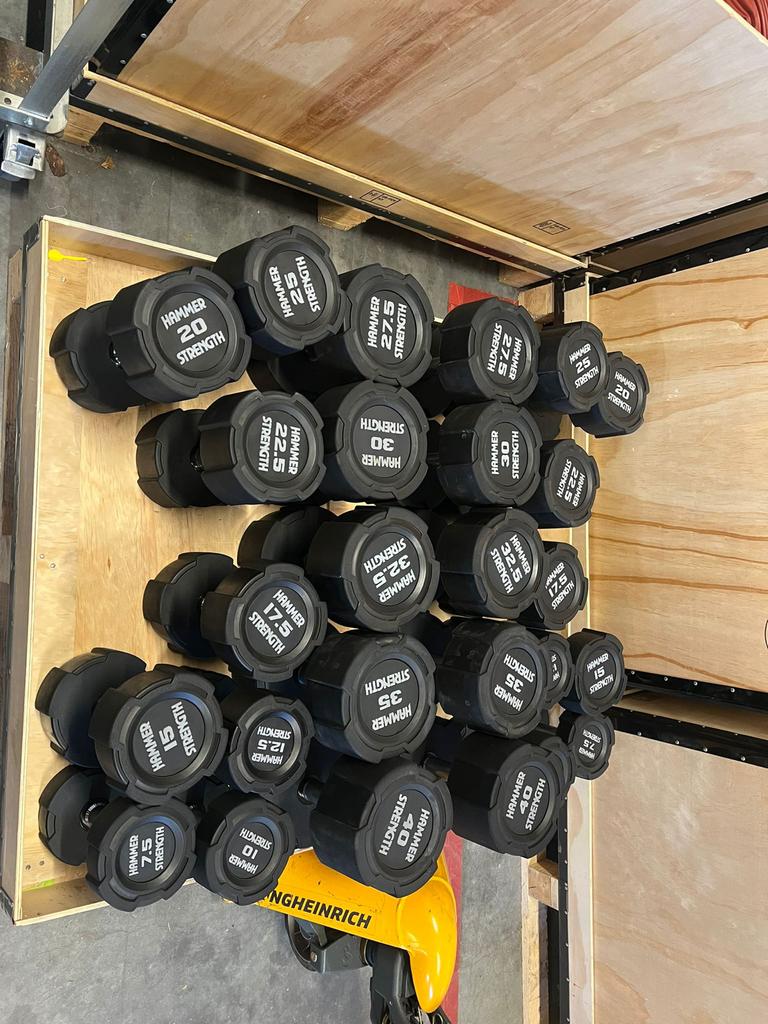 GRATIS LEVERING - Hammer Strength dumbbellset 7,5 t/m 40 kg, Ophalen, Hammer strength, Armen, Zo goed als nieuw