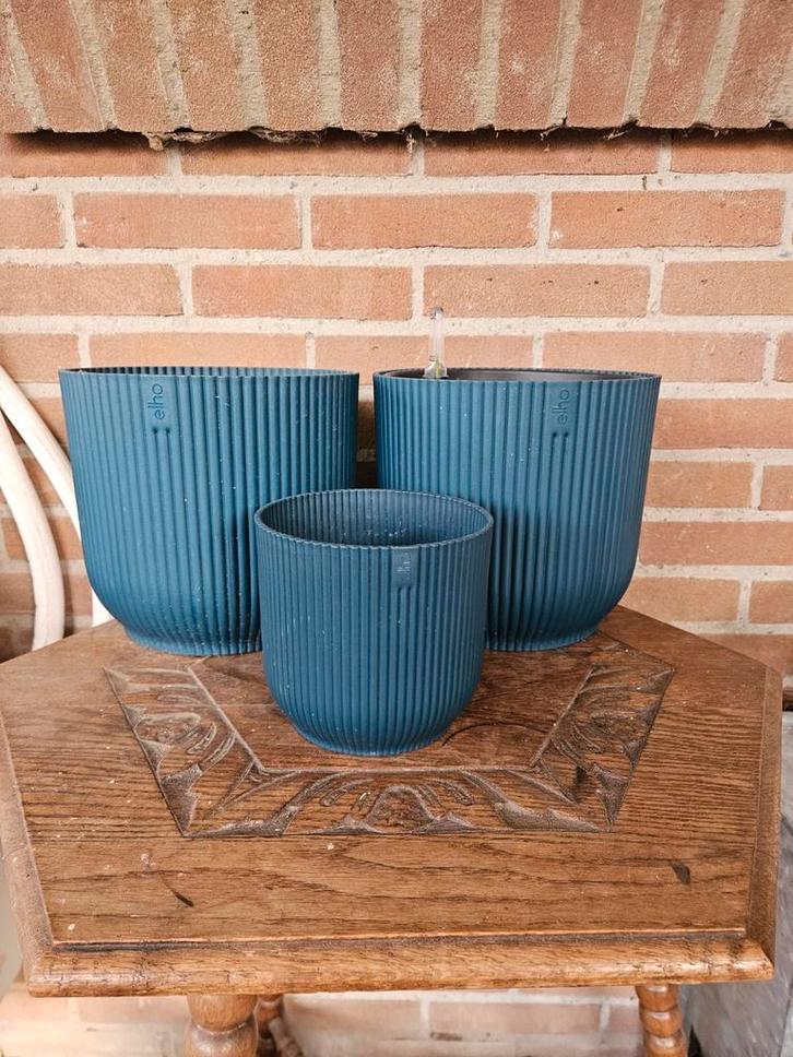 Set van 3 Elho plantenpotten petrol - Nieuwstaat, Tuin en Terras, Bloembakken en Plantenbakken, Zo goed als nieuw, Kunststof, Binnen