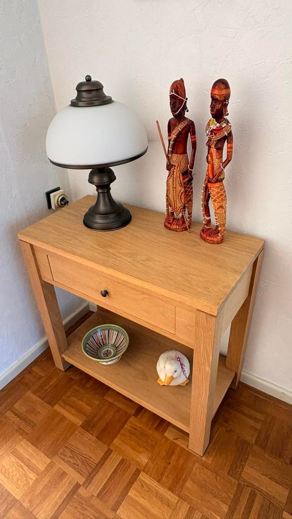 Eikenhouten sidetable met lade - 80x78x40 cm, Huis en Inrichting, Tafels | Sidetables, Ophalen, Gebruikt, 50 tot 100 cm, Eikenhout