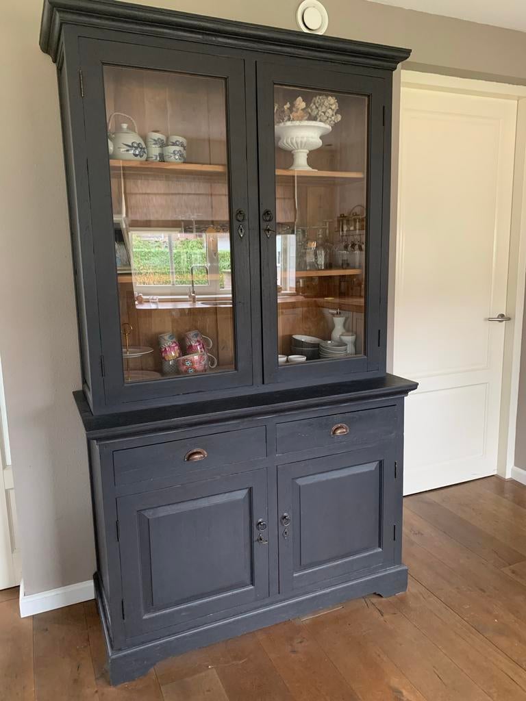 Buffetkast Teak Hout Mat Grijs - 128x54x220 cm, Huis en Inrichting, Kasten | Buffetkasten, Ophalen, Gebruikt, 100 tot 150 cm, 200 cm of meer