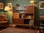 Vintage Jaren 50/60 retro deens design wandkast, Gebruikt, 100 tot 150 cm, Glas, 100 tot 150 cm