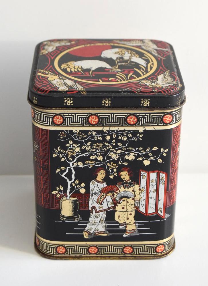 Vintage 'Black Jap' theeblikje in goede staat, Verzamelen, Blikken, Gebruikt, Thee, Ophalen of Verzenden