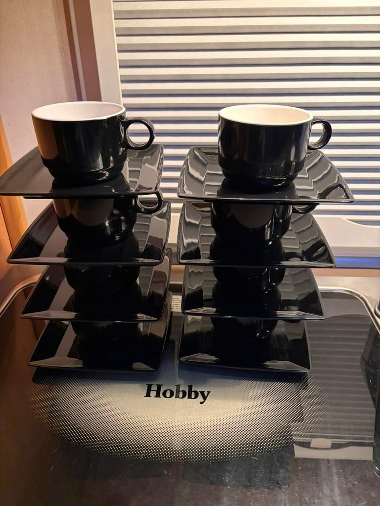 gimex germany melamine kop en schotel zwart wit, Ophalen of Verzenden, Gebruikt