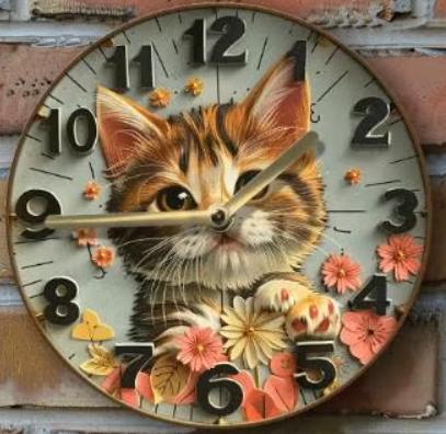 Vintage ronde wandklok van metaal - Jonge Kat (20cm), Huis en Inrichting, Woonaccessoires | Klokken, Ophalen of Verzenden, Nieuw