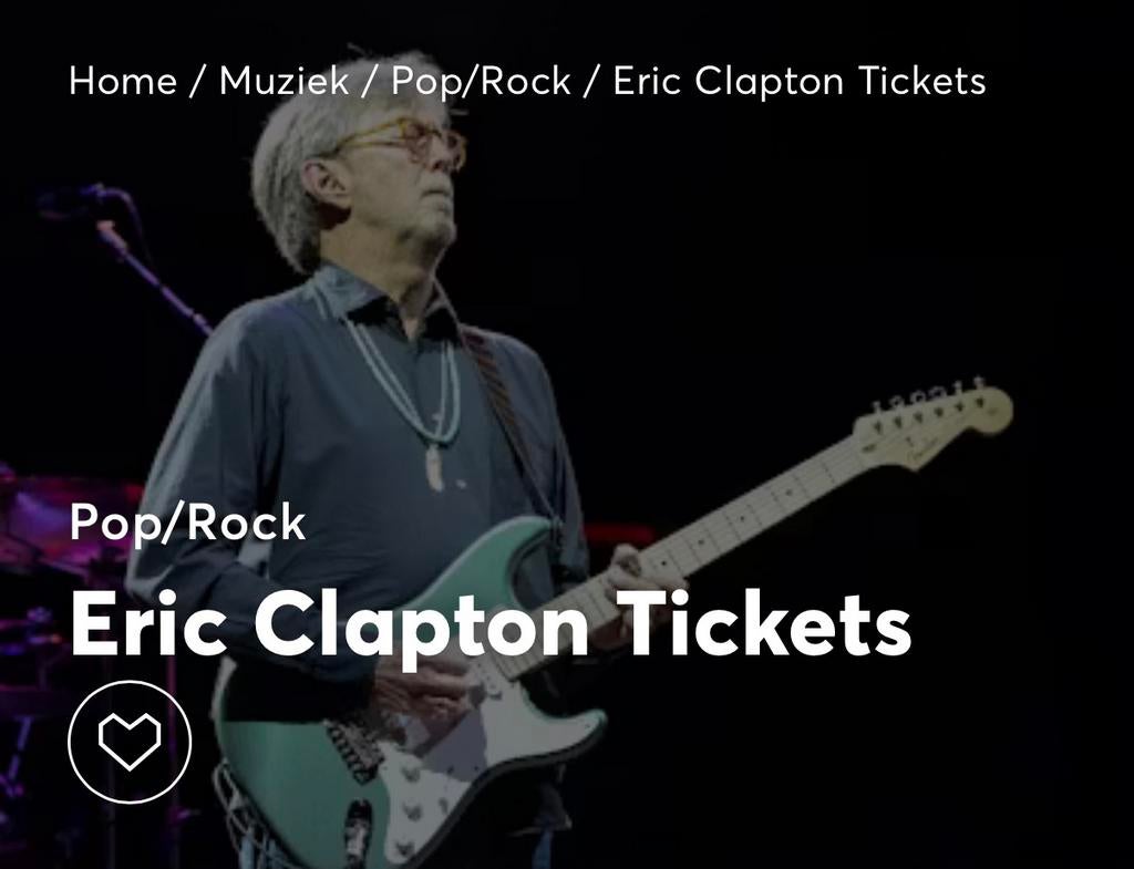 Eric Clapton tickets kaartjes Ziggo Dome op 24 april 2026, Tickets en Kaartjes, Twee personen, April