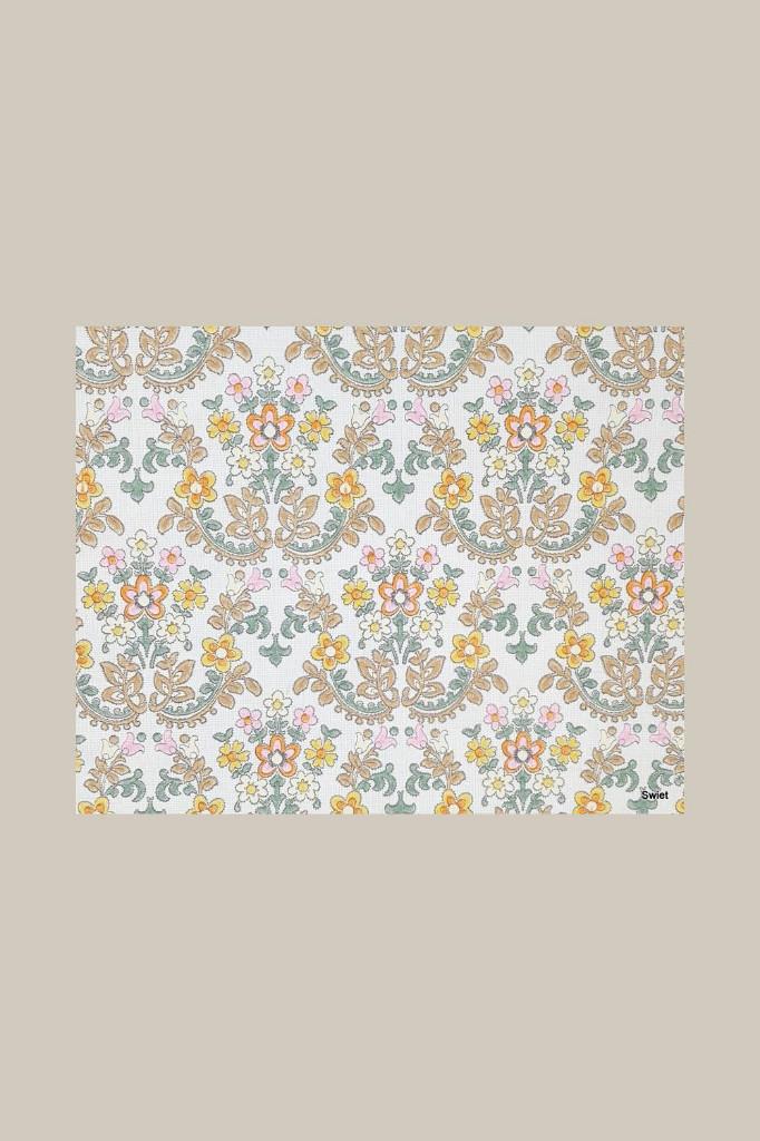 5419 barok behang met bloemen pastelgeel roze groen swiet, Verzenden, Minder dan 10 m², Roze