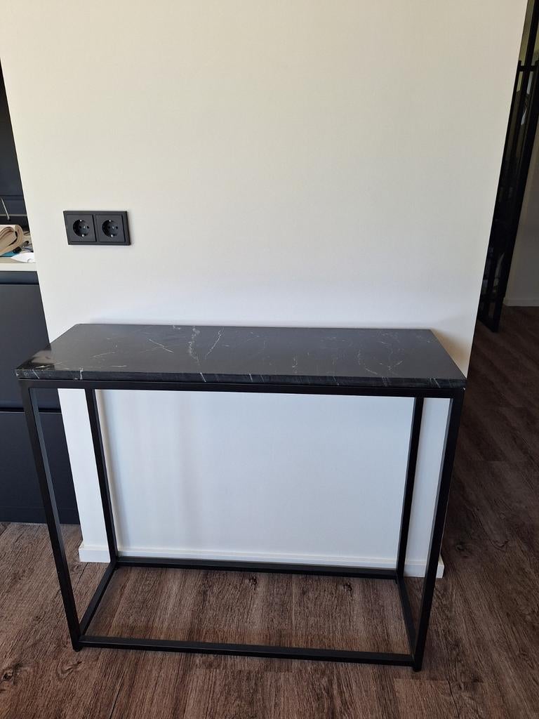Sidetable met marmeren blad, Huis en Inrichting, Tafels | Bijzettafels, Ophalen, Gebruikt, Modern, Industrieel, Metaal of Aluminium