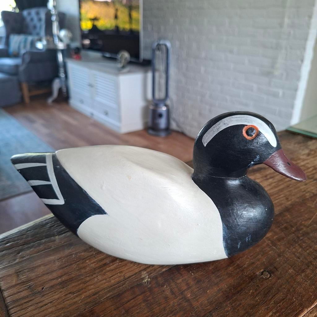 Houten Eend Brilduiker 25 bij 14 cm groot, Antiek en Kunst, Curiosa en Brocante, Verzenden