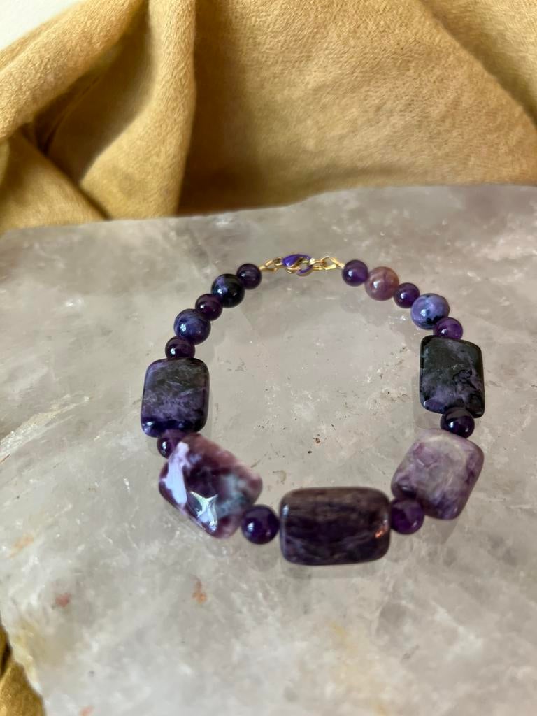 Charoiet amethist daadkracht blokkades loslaten uniek power, Overige materialen, Met bedels of kralen, Paars, Nieuw