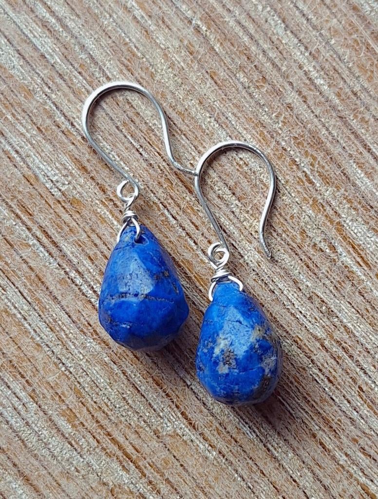 handgemaakte oorbellen echt zilver en lapis lazuli, Hangers, Nieuw, Met edelsteen, Zilver